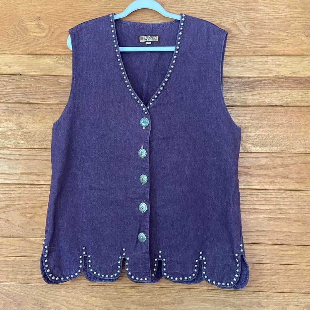 Double D Ranch purple denim studded concho button front vest